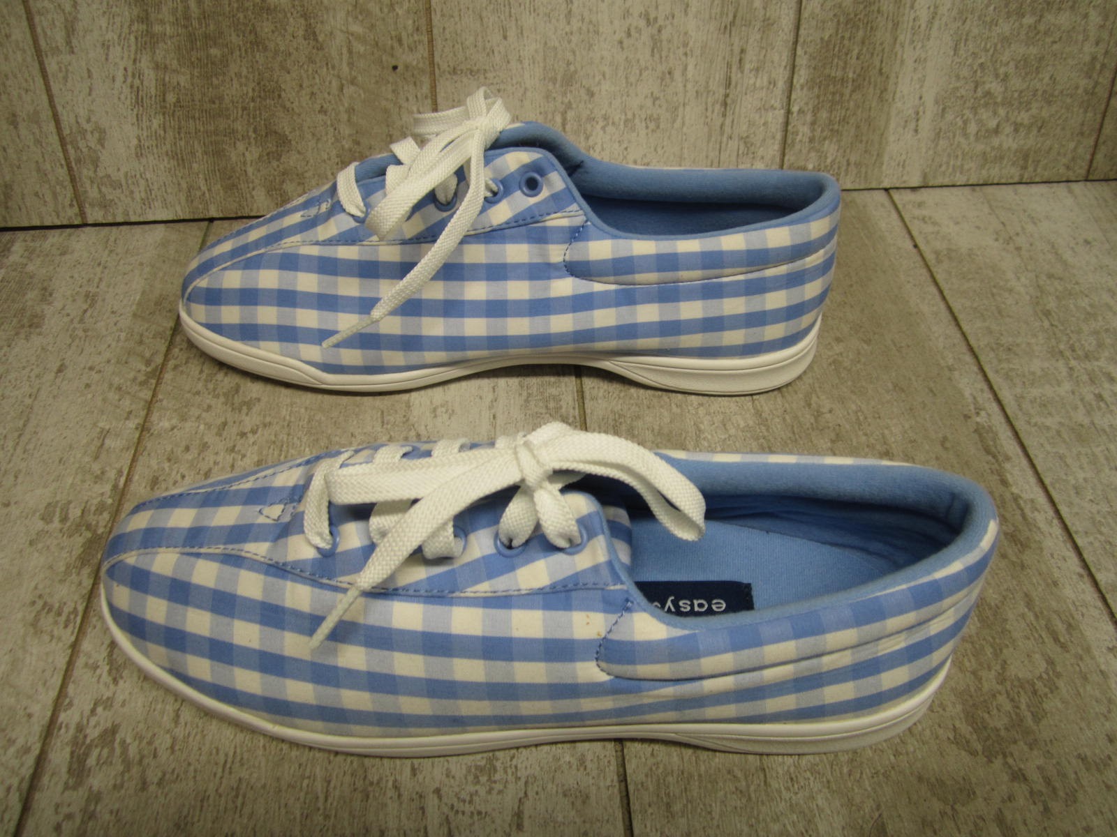 Easy Spirit Womens Blue White Check Cloth Comfort Shoes Size 8.5 W