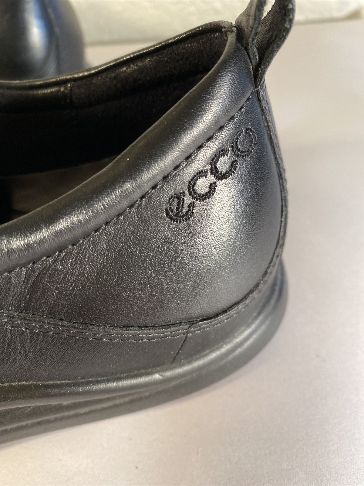 Ecco Shoes Womens Sz 38 Monk Strap Loafer Oxford Black Leather Hook Loop 13333