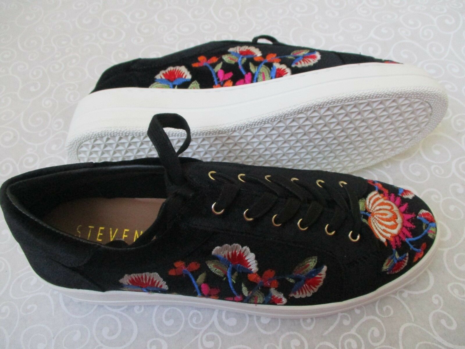 Steven Natural Comfort Embroidered Comfort Shoes Nc Nitro Black Beige NEW