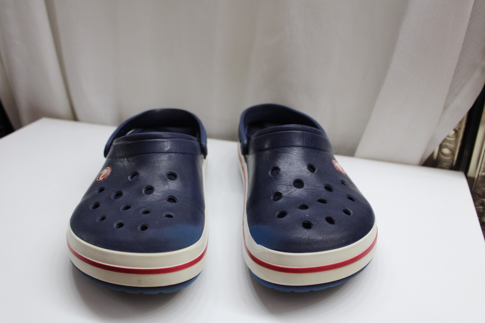 Crocs Crocband Clogs Blue White Red Stripe Mens 8 Women 10 Unisex Shoes
