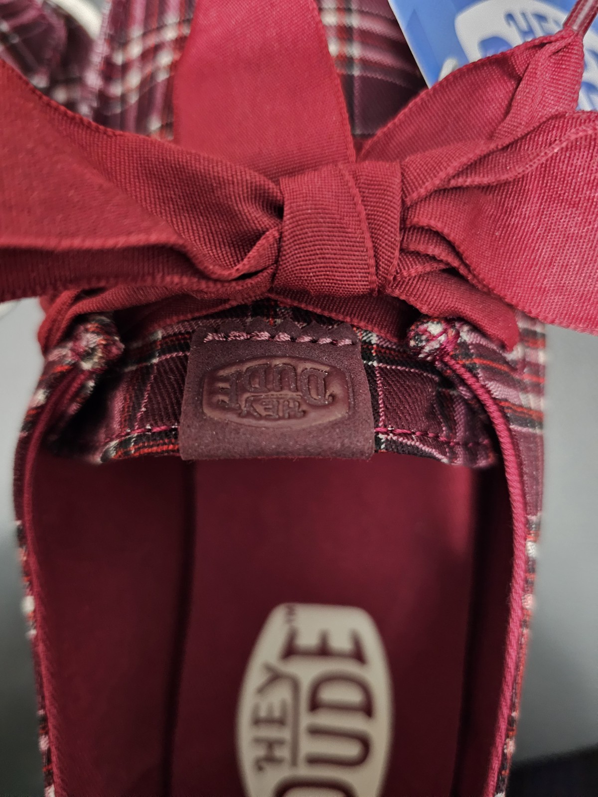 Hey Dude Wendy Holiday Bow, Red Plaid/Burgundy, Size 7, Brand New-no Box