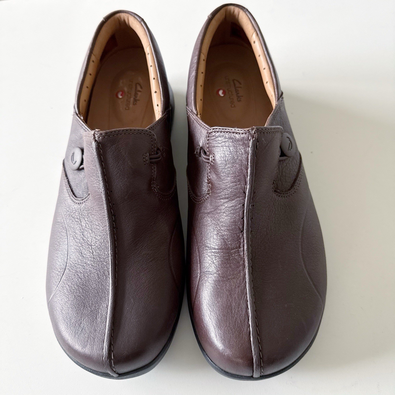 Clarks Unstructured Brown Leather Shoes Un Loop 2 Walk Size 11M Slip On Comfort