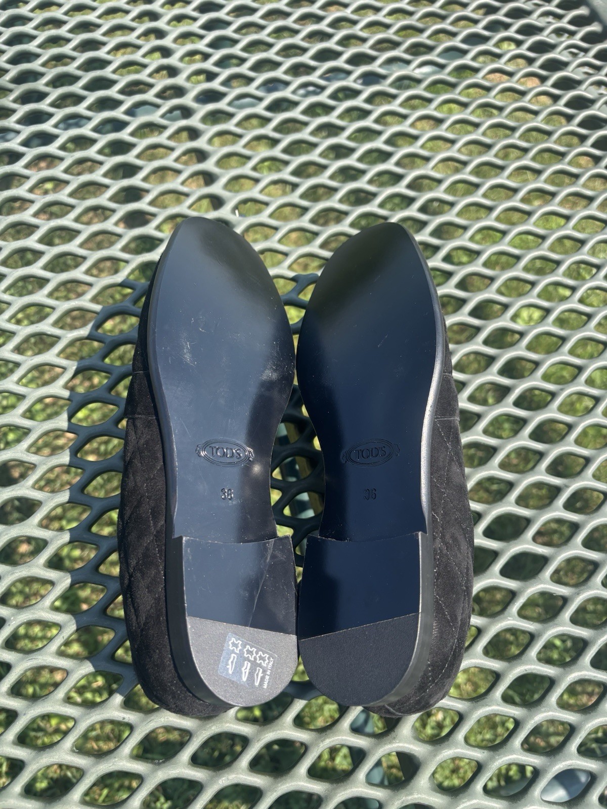Tods Women Quilted Loafers Suede Diamond Pattern Italy Size 36