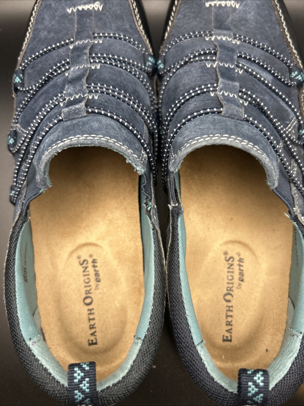 Earth Origins Womens 8M April Suede-Elastic Tie Slip-On Blue Suede Shoes.