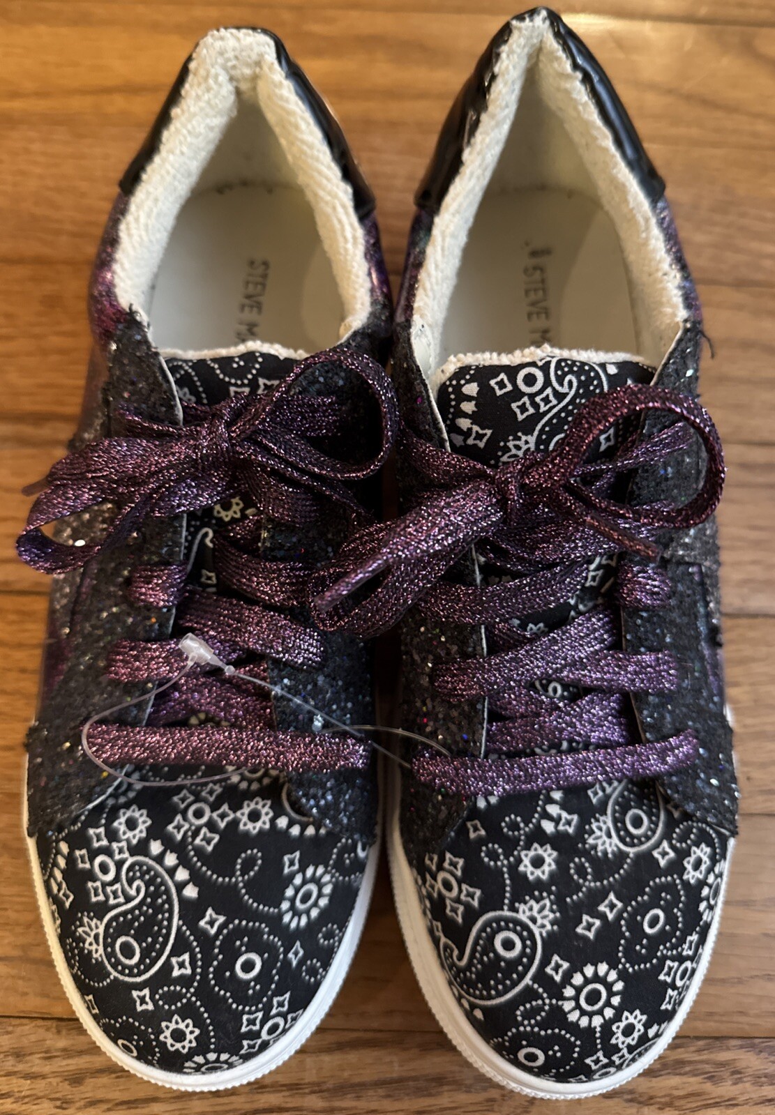 Steve Madden Black Purple Sparkly Casual Tennis Shoes Womens Girls School 5