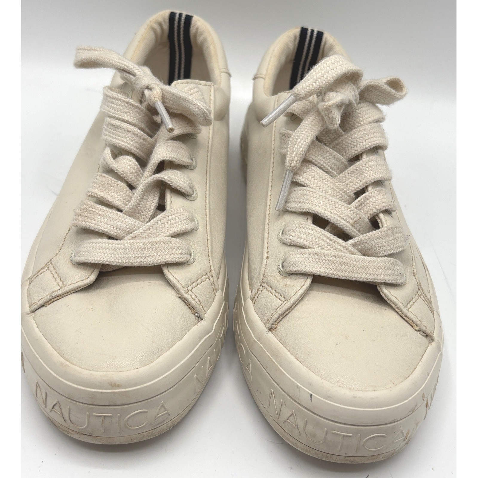 Nautica Women’s White Platform Sneakers Casual Shoes Low Top Faux Leather