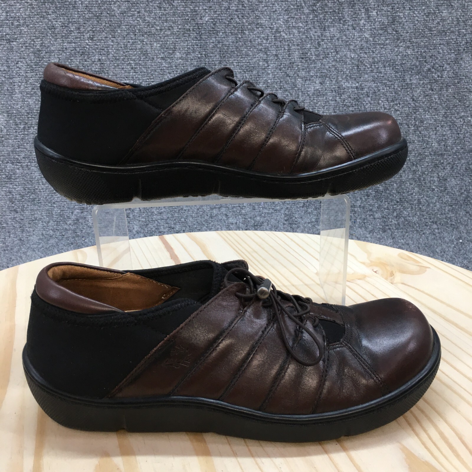 Kumfs Shoes Womens 38 Round Toe Casual Oxford Flats Brown Leather Drawstring