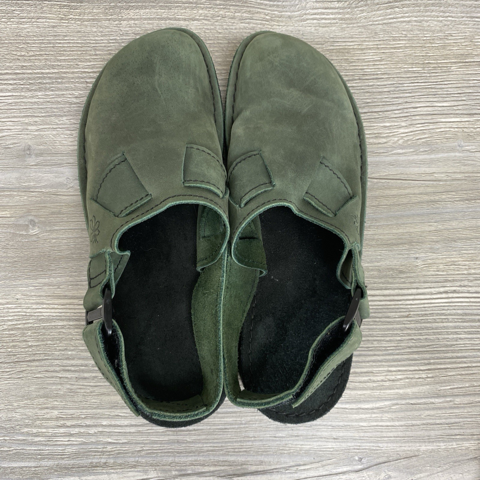 Conker Elastic Mule Women US 7 Moss Green Leather Slide Shoe Handmade Vibram
