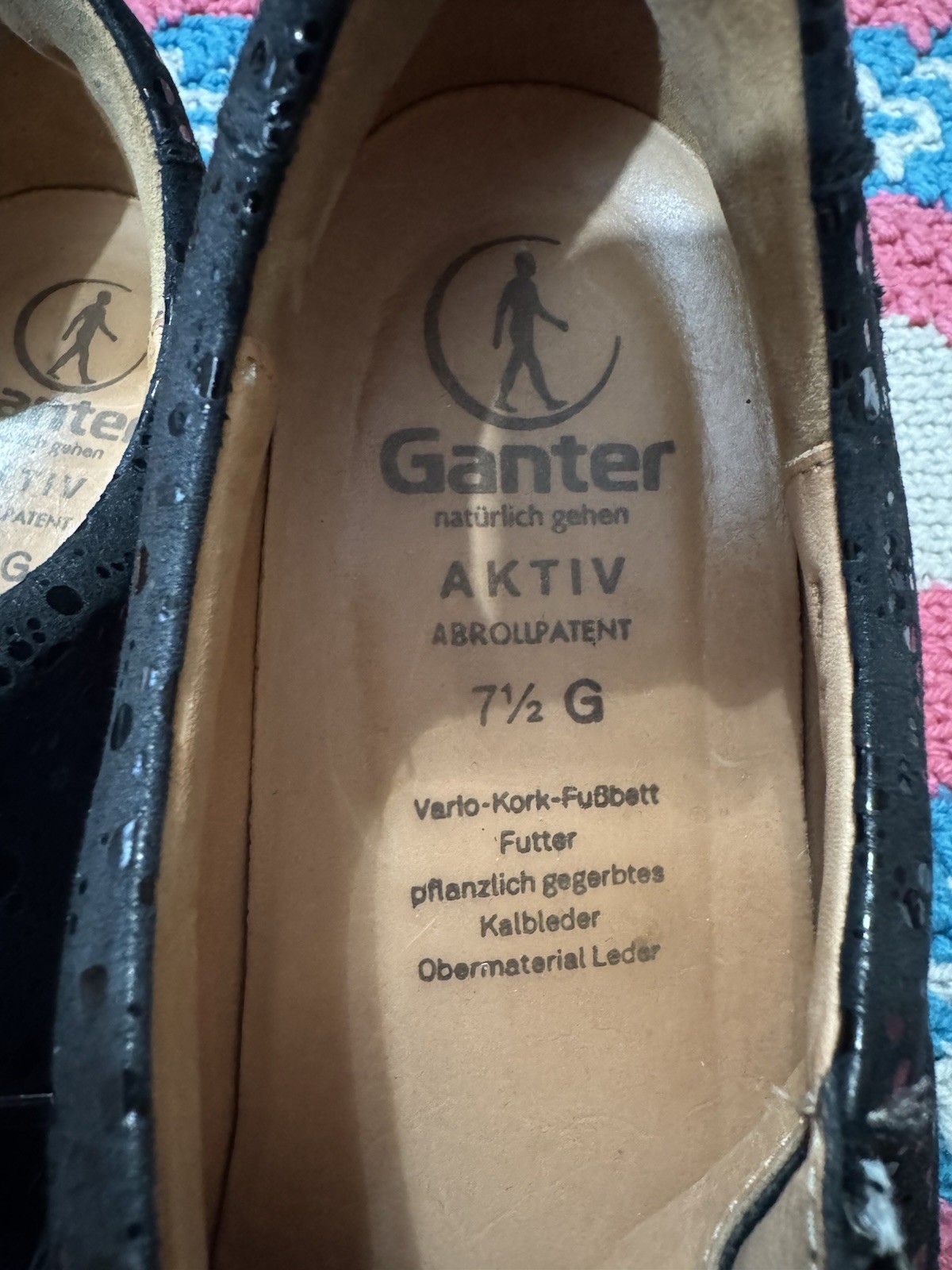 Ganter Sensitiv Women Black Textured Leather Lace Up Side Zip Sneakers Size 7.5