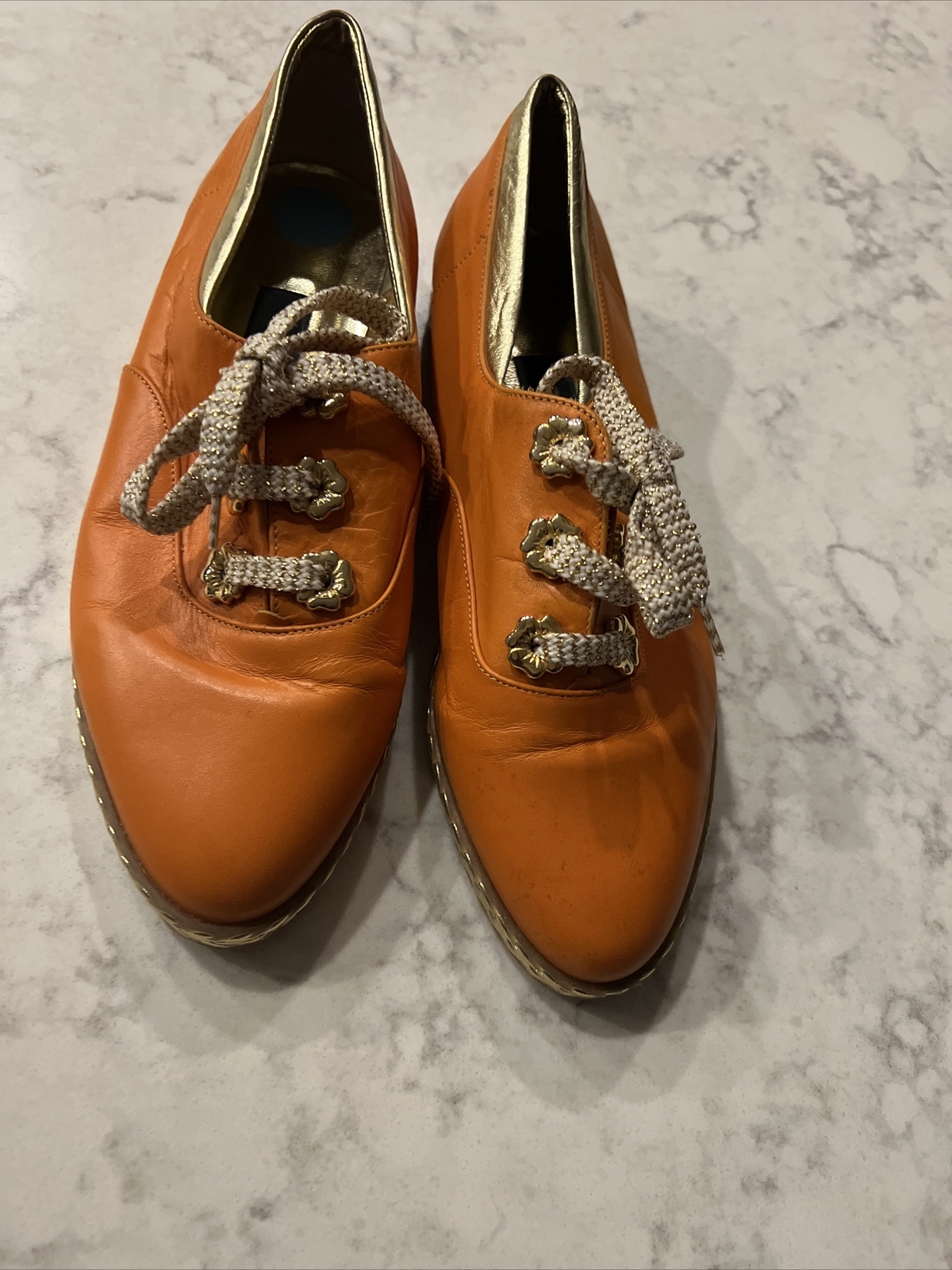 VINTAGE BALLY JALLUT Orange Leather Gold Trim Flats Sneakers Sz 6 M