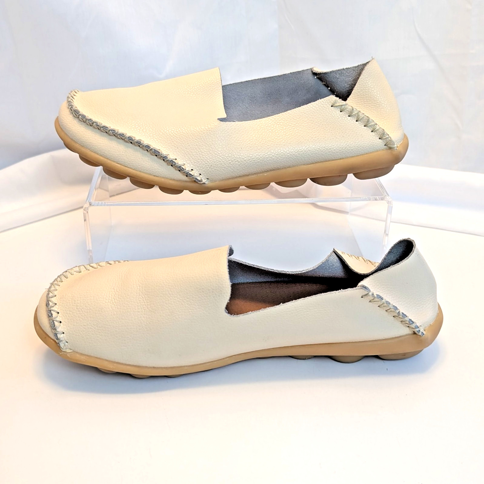 Venus Celia Leather Driving Loafers EU 40 US 9.5 Ivory Comfort Flats