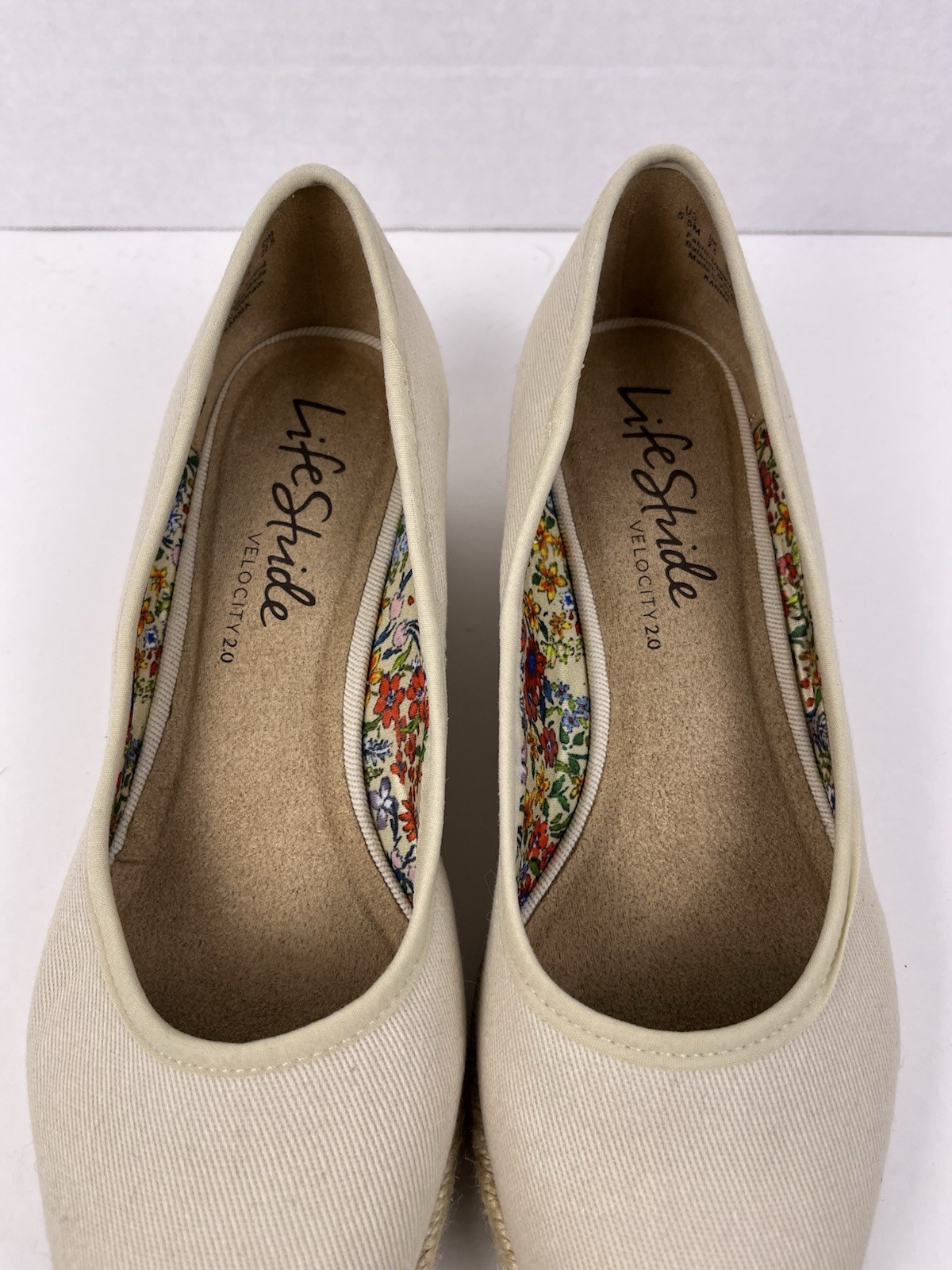 LifeStride Women’s Karma Loafer Espadrille Wedges Almond Toe Jute Wrap Sz 5.5