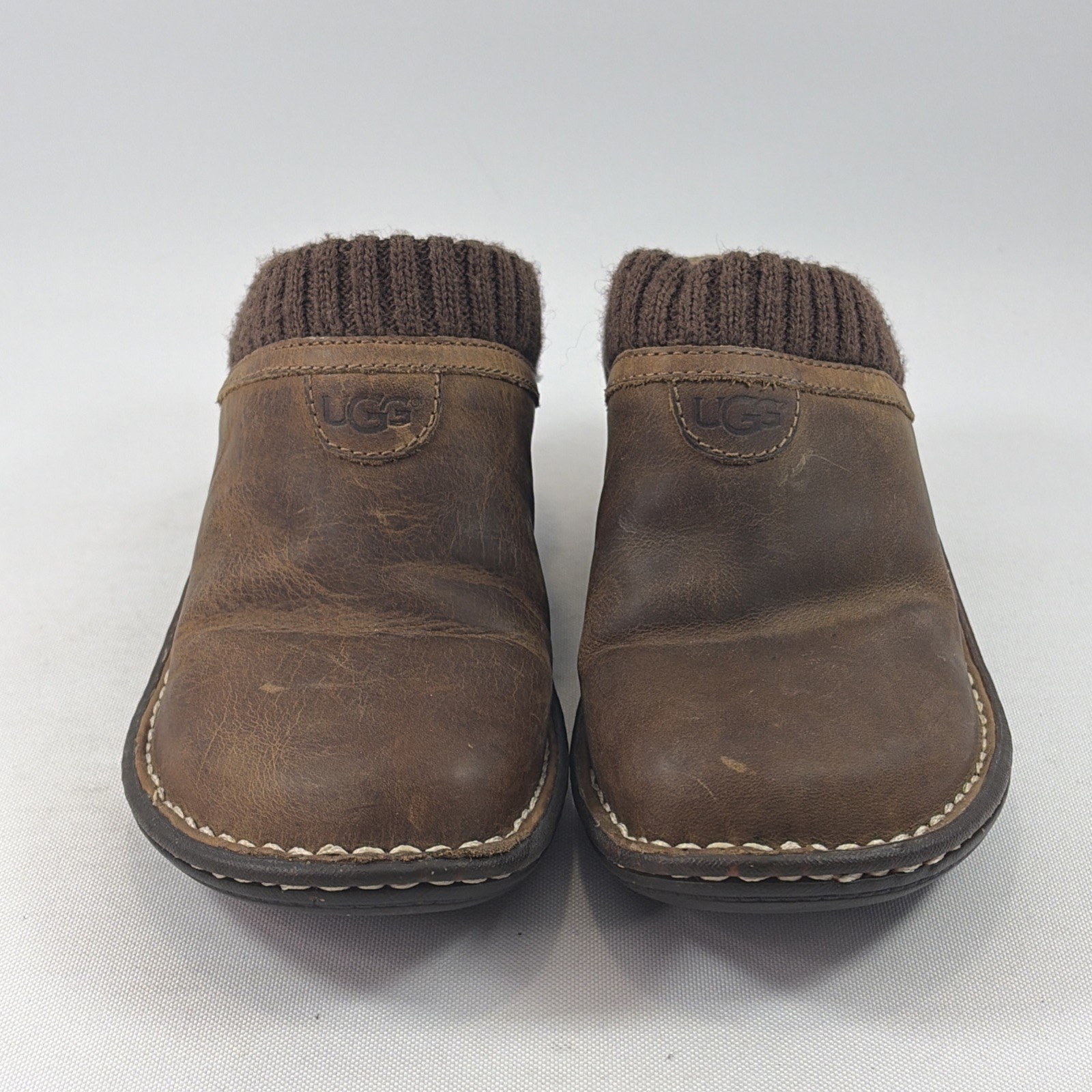 UGG Gael Leather Mule Clogs Women’s Size 6 Brown Slip On Comfort Shearling Lined