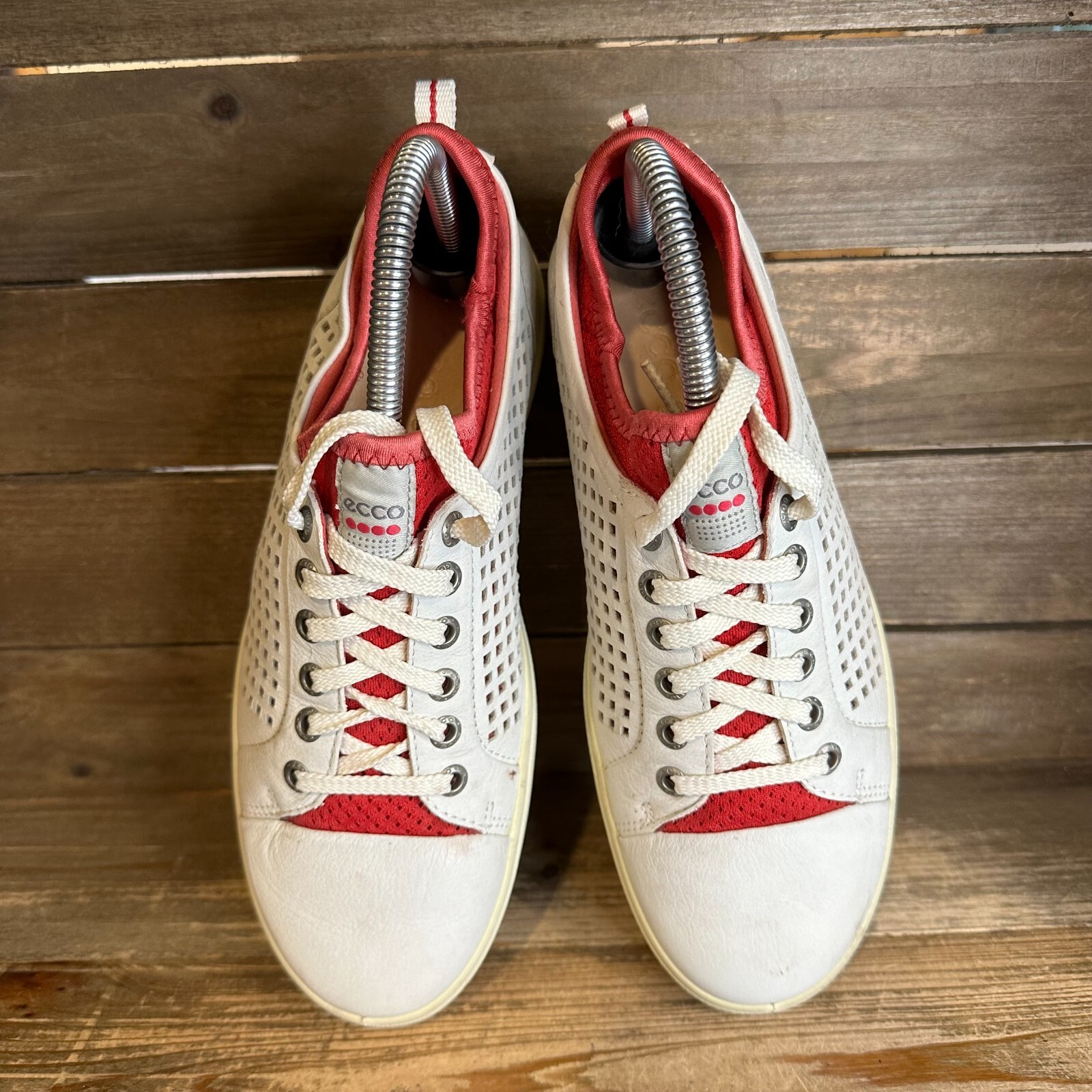 Womens Ecco White Leather Casual Spikeless Golf Sneakers Shoes Size EU 38 US 7