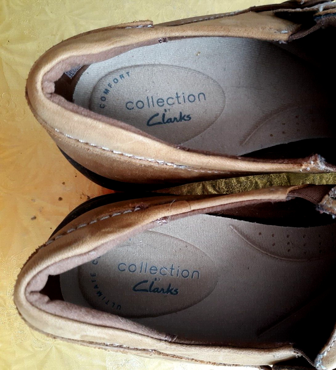 Comfort CLARKS Dark Tan LEATHER Women Size 8.5 M Round Toe Shoes MEXICO