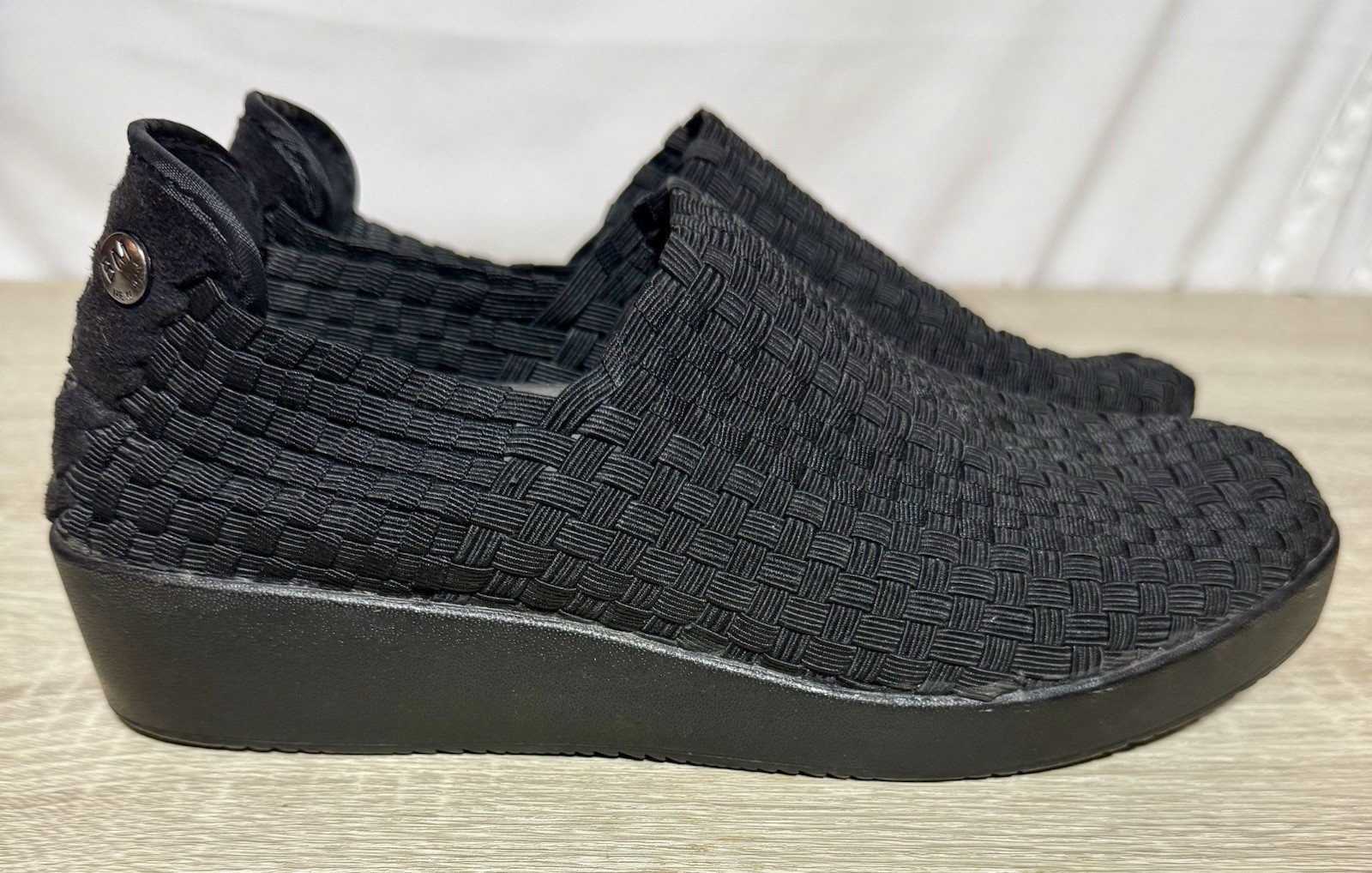 BERNIE MEV Smooth Cha Cha Woven Wedge Slip-On Shoes Black Size EU 40 US 9