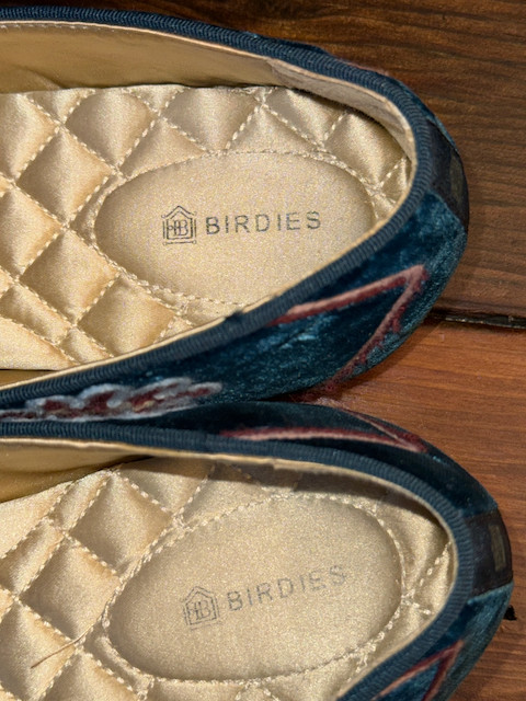 BIRDIES Starling Embroidered Flats Velvet Slippers Floral Teal Loafers Women 10