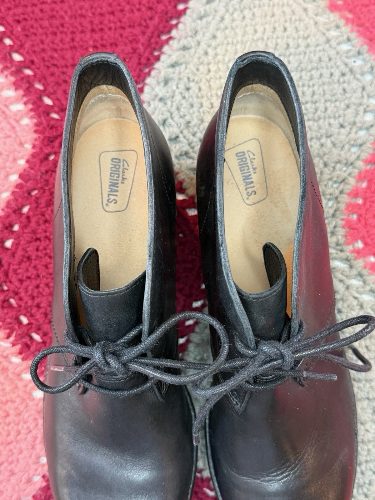 Clarks Originals Athie Terra Wedge Desert Boots Black Leather Women’s 9 M