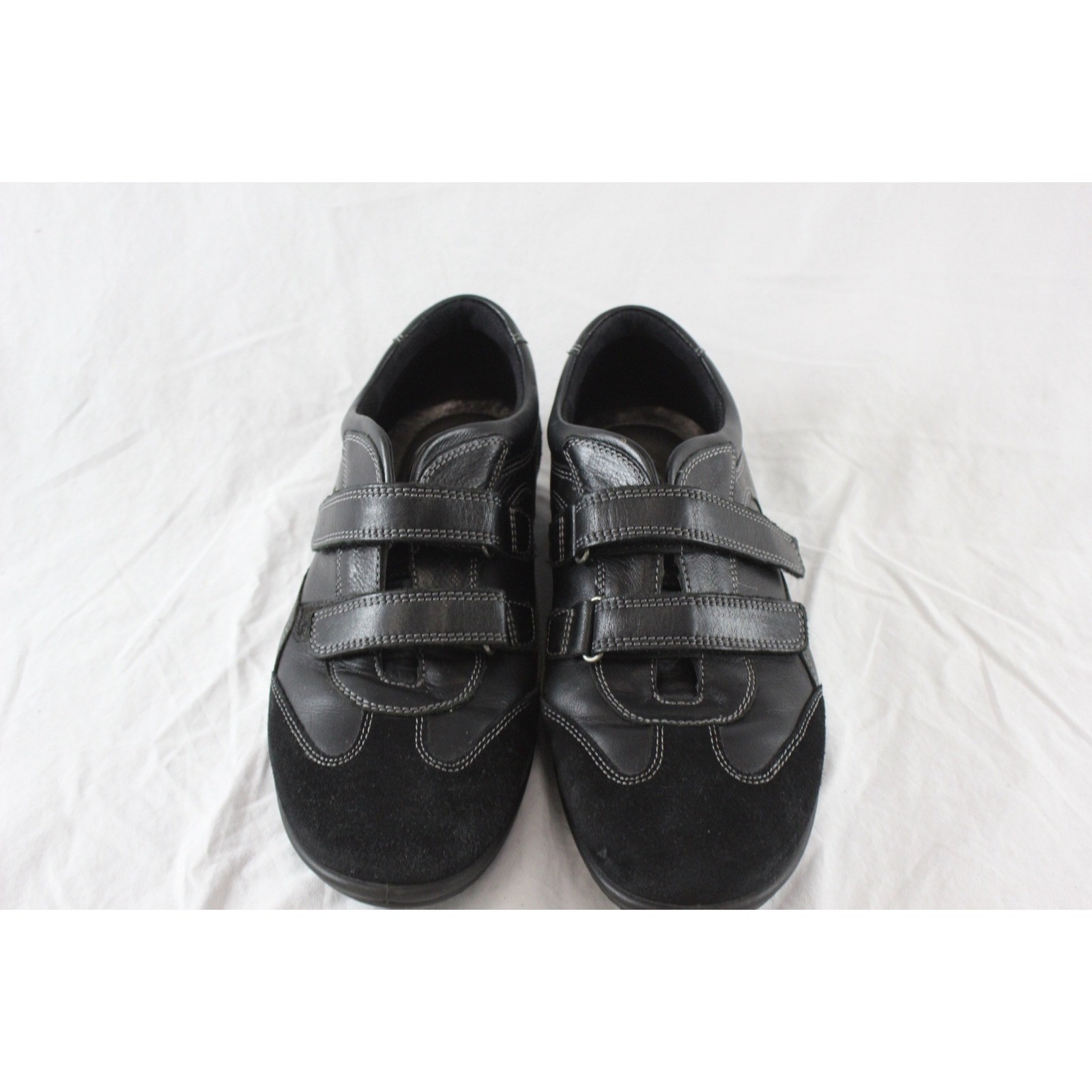 ECCO Black Leather Suede Hook and Loop Walking Shoes Sneakers Womens 40 US 9