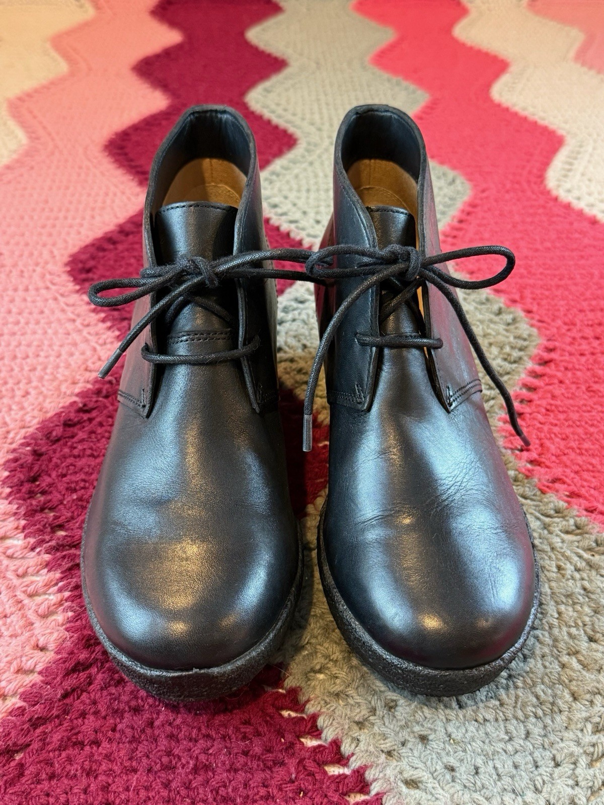 Clarks Originals Athie Terra Wedge Desert Boots Black Leather Women’s 9 M