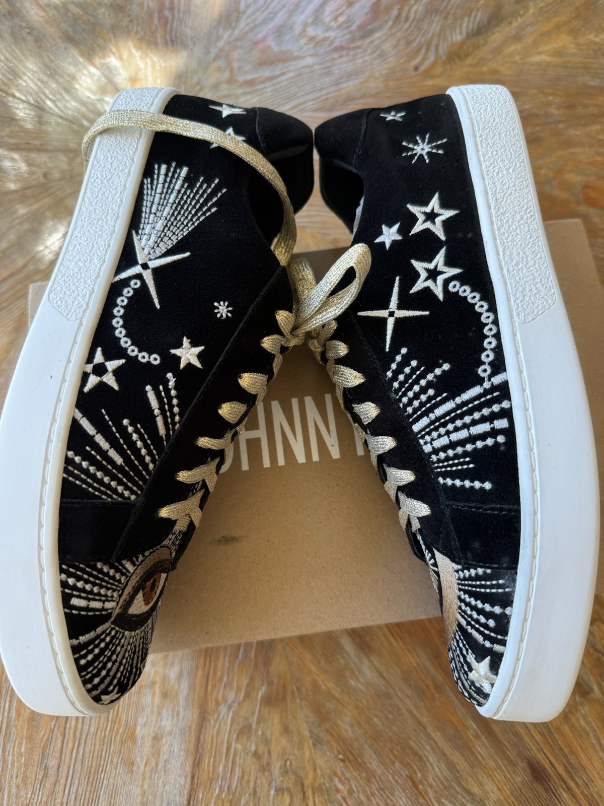 New in Box Johnny Was Lace Up Celestial Embroidered Suede Sneakers Size 9