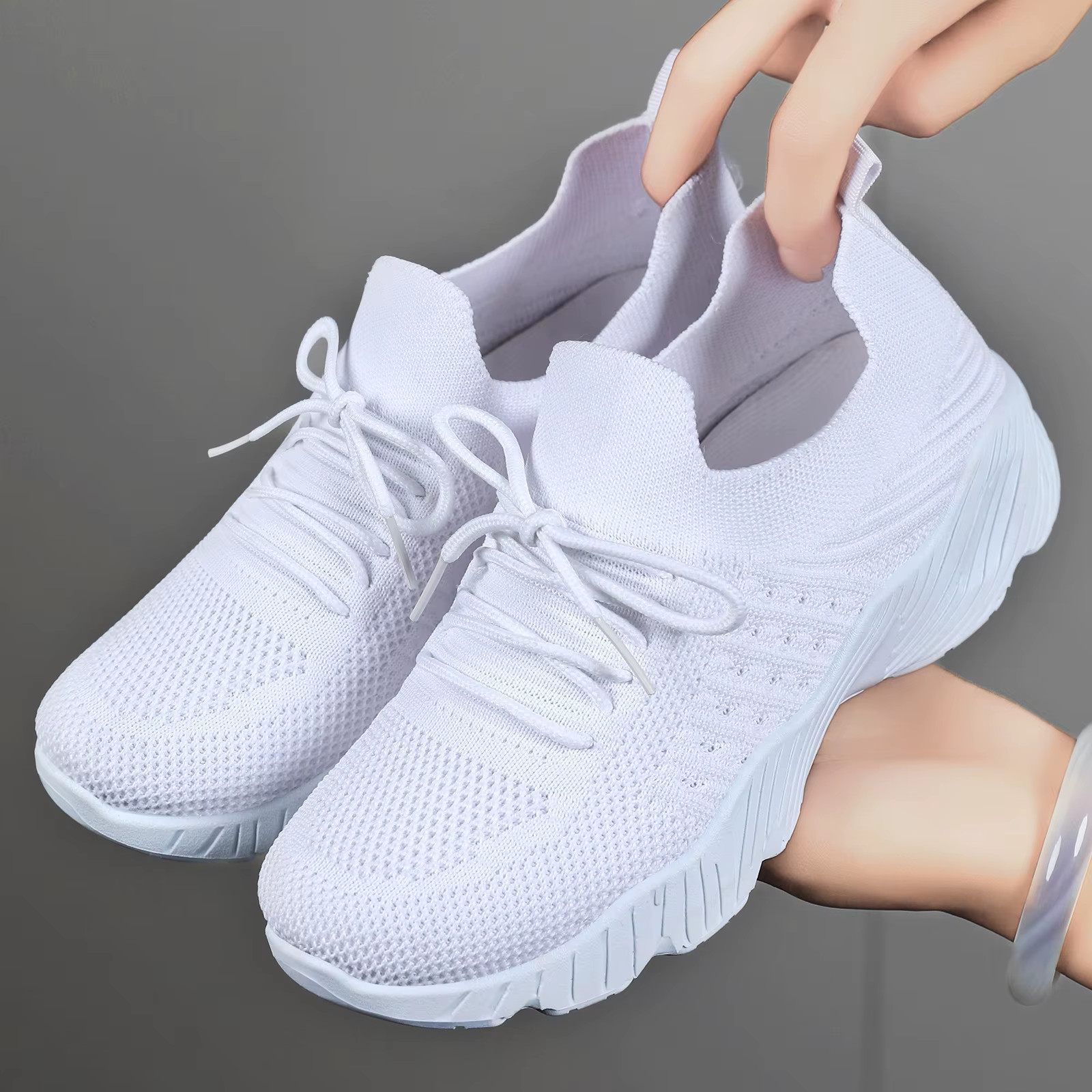 Women’s Breathable Knit Sneakers Slip On Comfort Walking Shoes Thick Sole