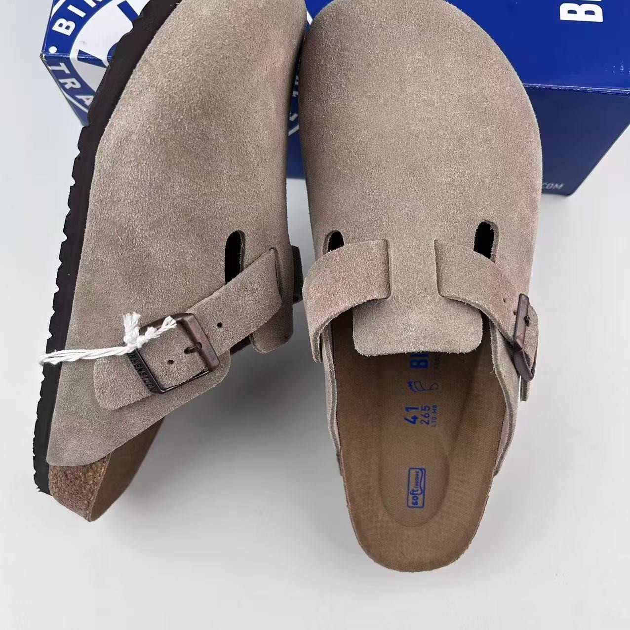 Birkenstock Boston Soft Footbed Taupe Suede Leather Unisex Shoes Clogs EU37-45