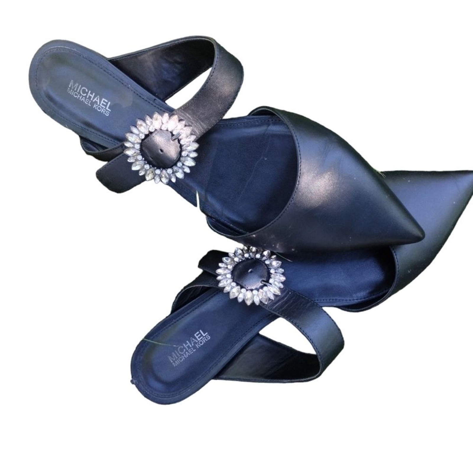 EUC Michael Kors Viola Ballet Mule Flat Black with Rhinestone Buckle