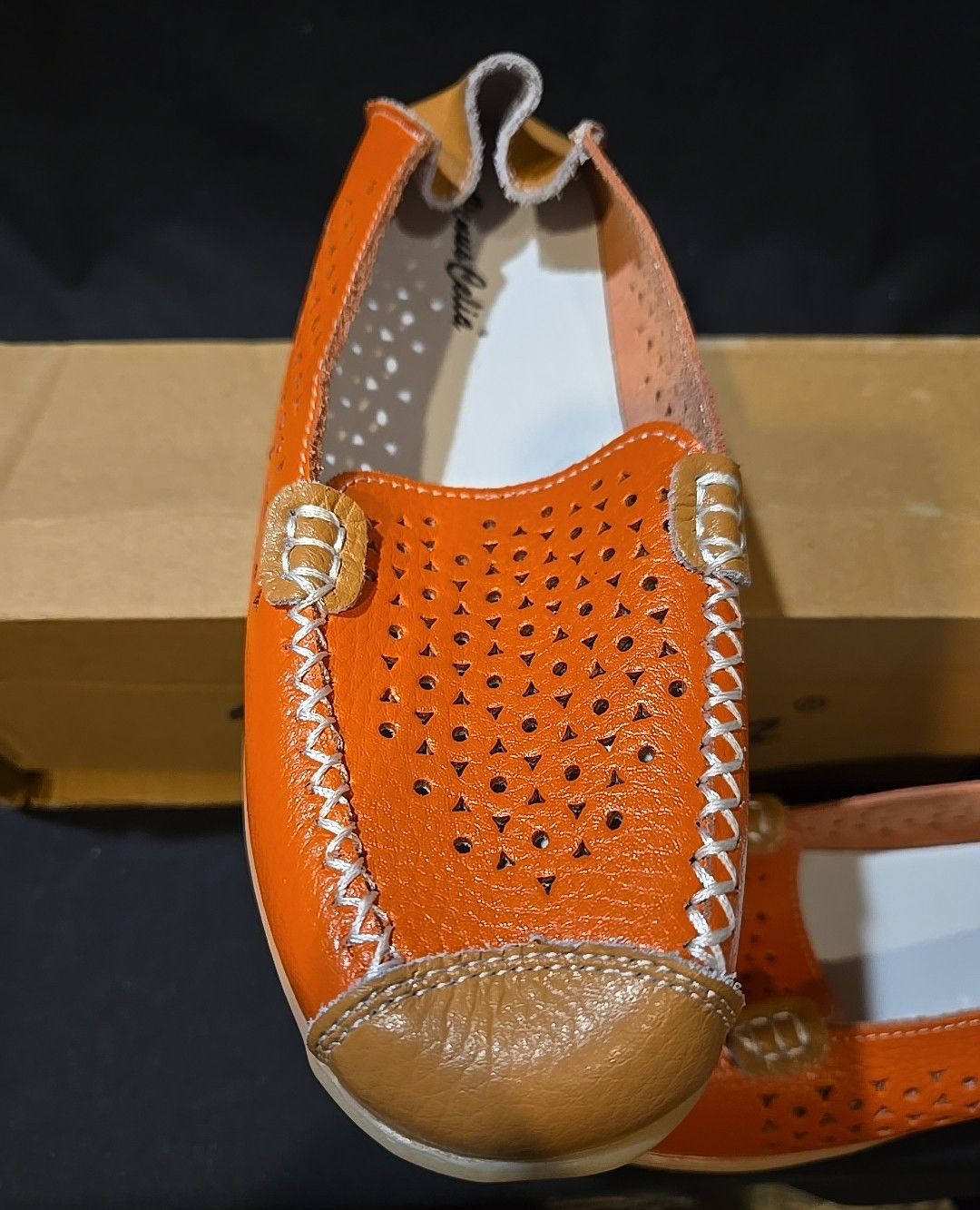 Venus Celia Concise Comfort Women’s Walking Loafers Orange Leather Size US 7 (M)