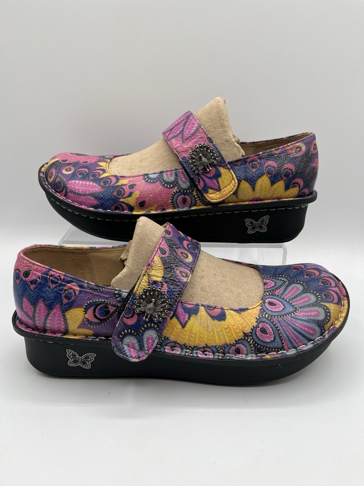 Algeria PG Lite Paloma Mary Jane Leather Purple Peacock Print Sz EU 39 -US 9