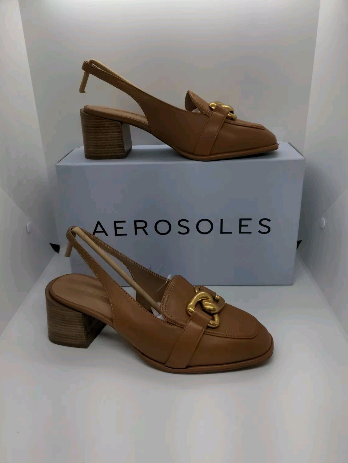 New Aerosoles Comfortable Women’s Ornamented Block Heel Slingback Allure Tan…