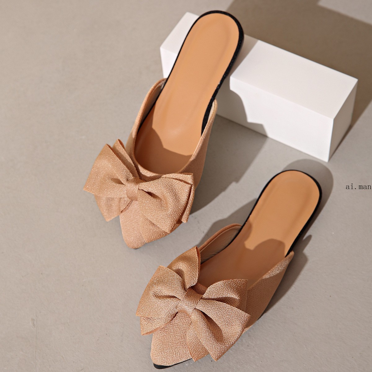 Women’s Slip On Comfort Pointed Toe Mules Bowknot Decor Slingback Casual Shoes