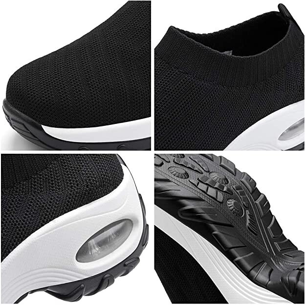 Aokelato Womens Walking Shoes Slip on Mesh Air Cushion Wedge Black Size 9