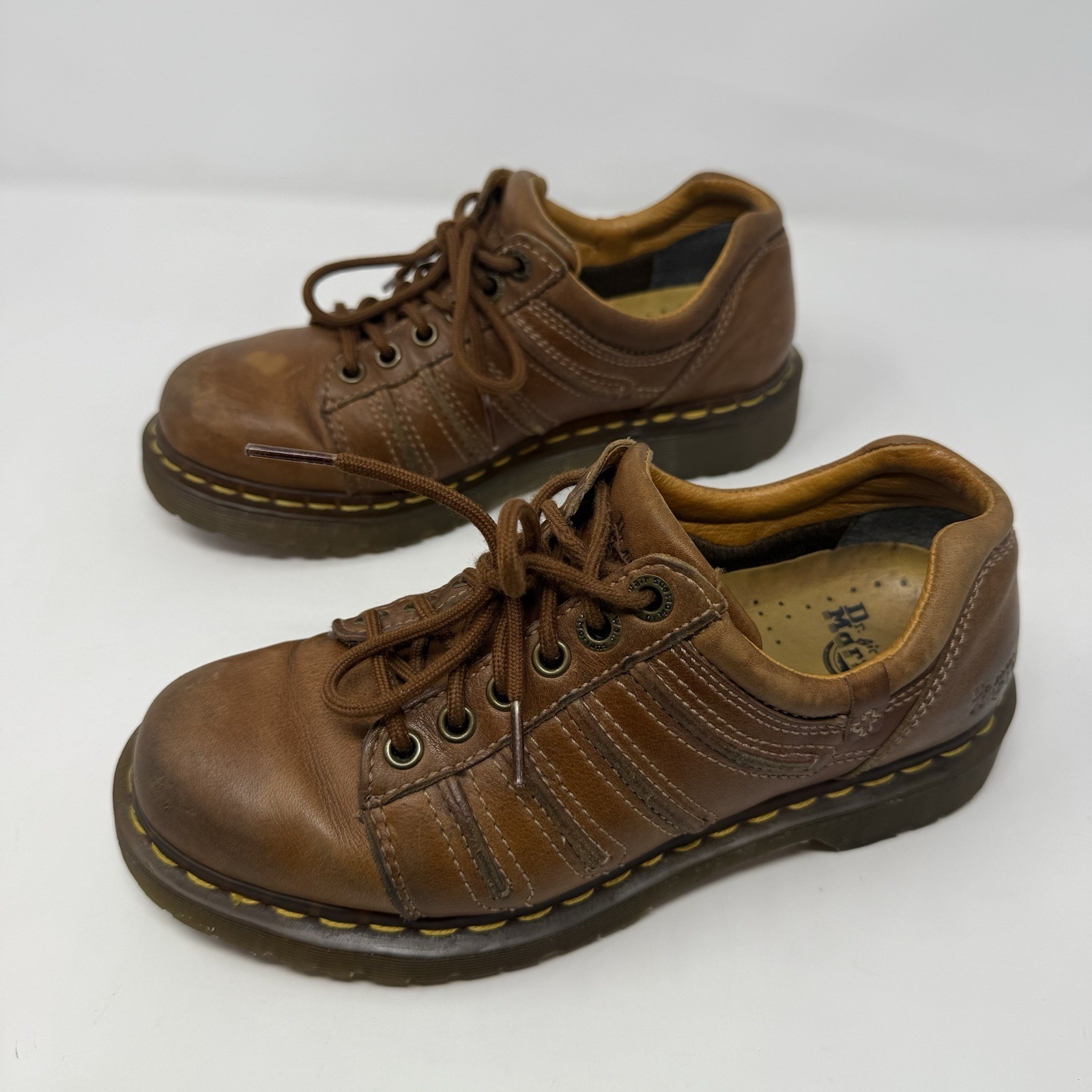 Y2K Dr Martens Chunky Oxford Shoes Brown Leather 12037 Womens Size US 7 UK 5