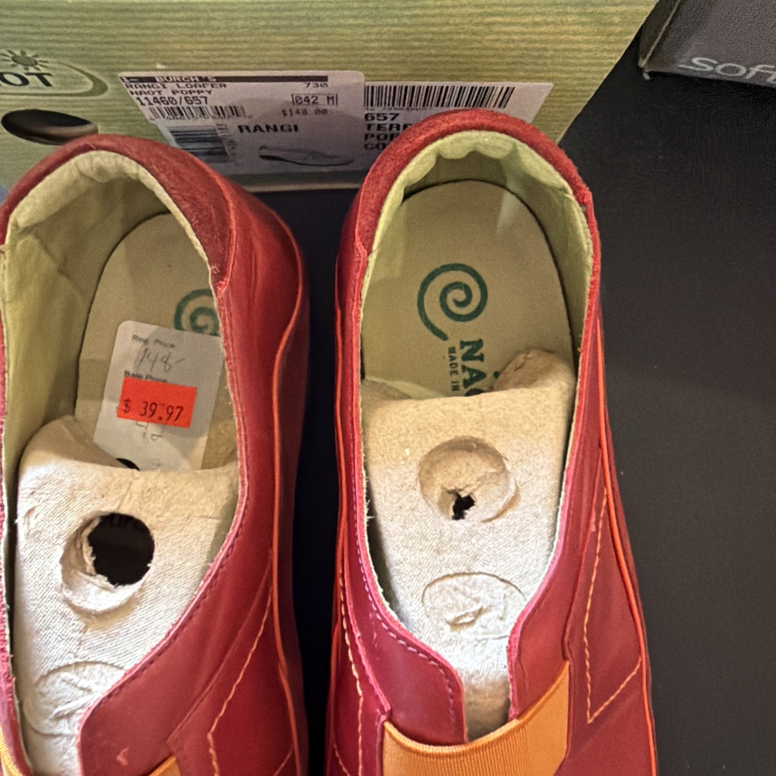 Naot Shoes Womens Size 10 Red Leather Slip On Casual Comfort Lined Rangi New
