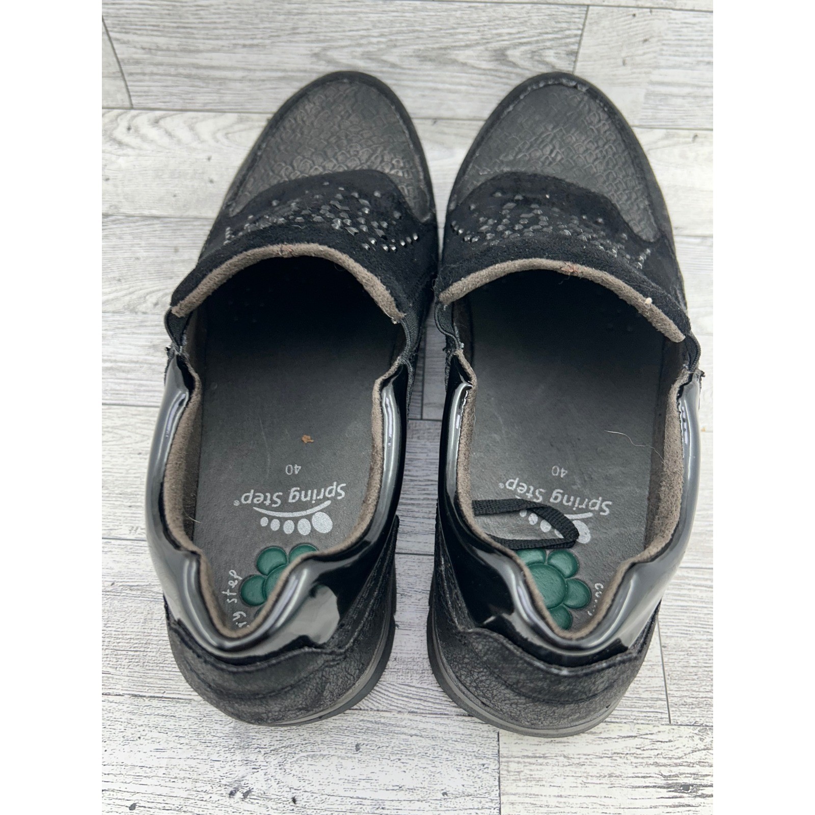 Spring Step Comfort Slip On Loafers Black Snake Embossed Embellished Size 40