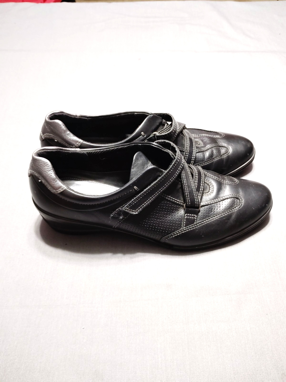 ECCO Comfort Black Leather Hook & Loop Straps Sneaker Resort Preppy Women 11/42*