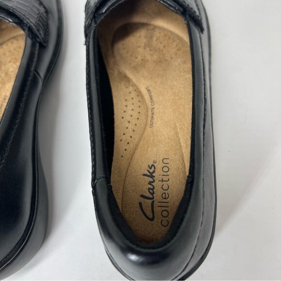 Clarks Women’s Cora Haley Mixed-Texture Tie-Top Loafers Black Leather Size 7.5M