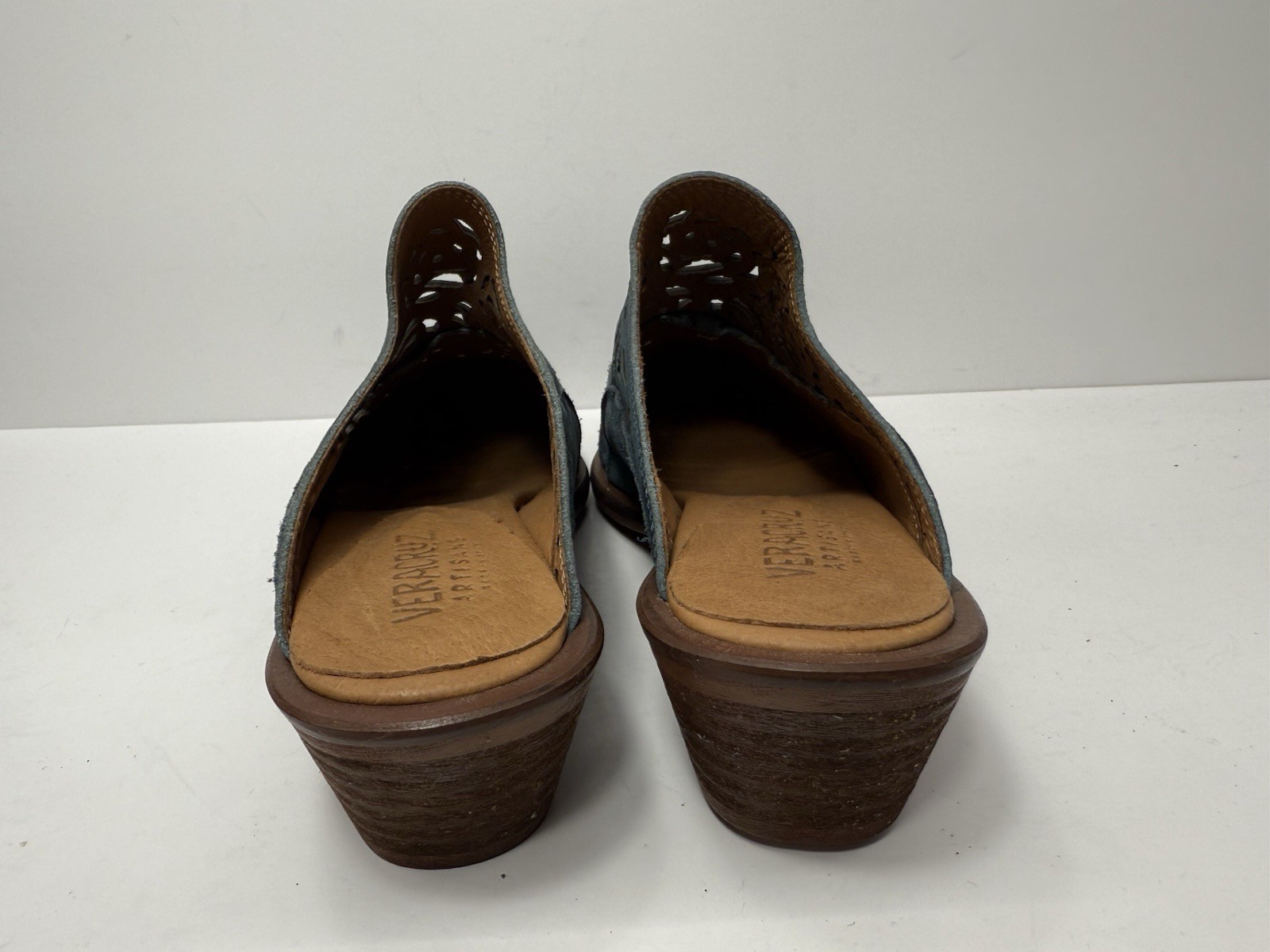 Sundance Catalog Veracruz Floral Krevo Mules Laser Cut Navy Blue Teal Size 37 7