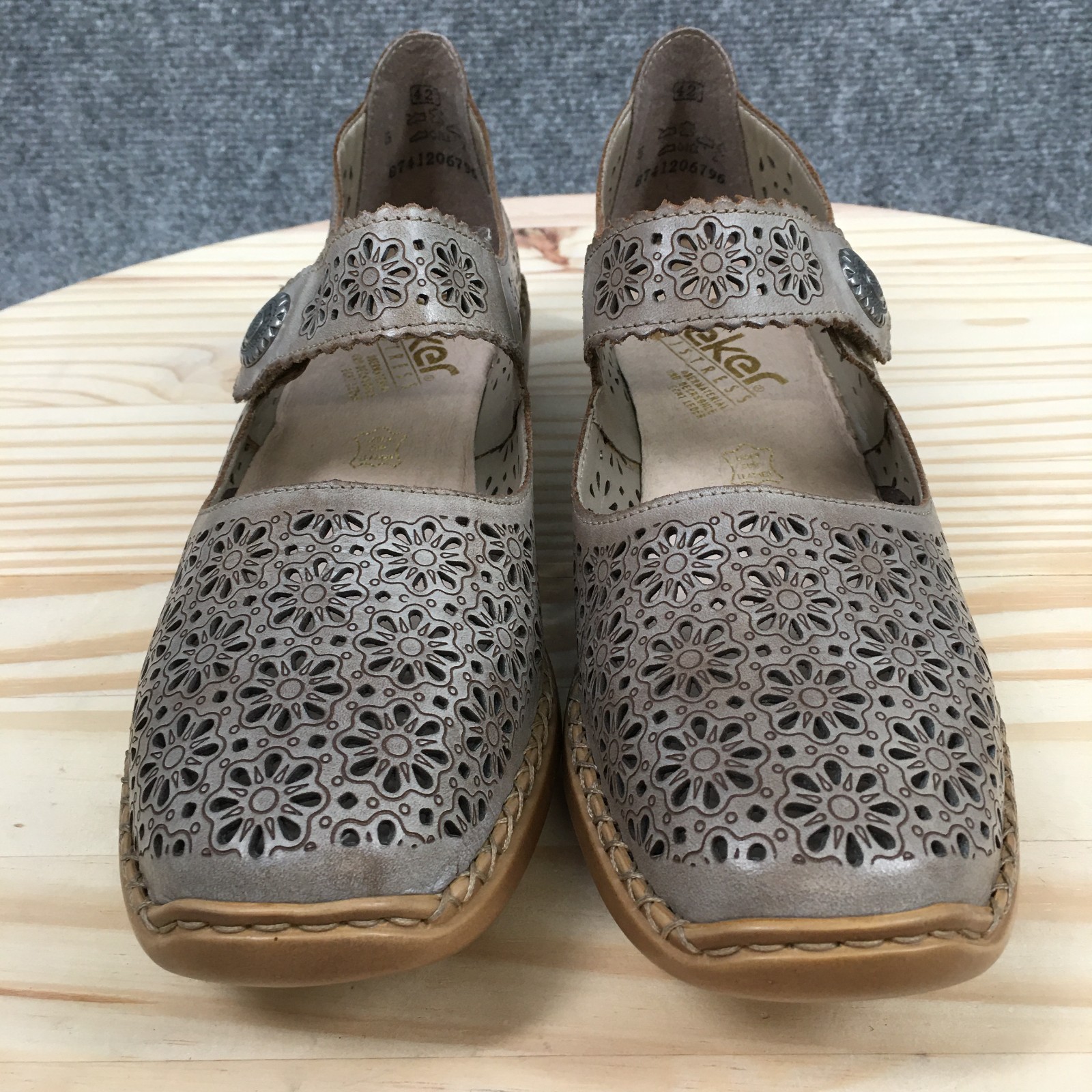 Rieker Shoes Womens 10 Mary Jane Laser Cut Casual Comfort Low Top Flats Gray NEW