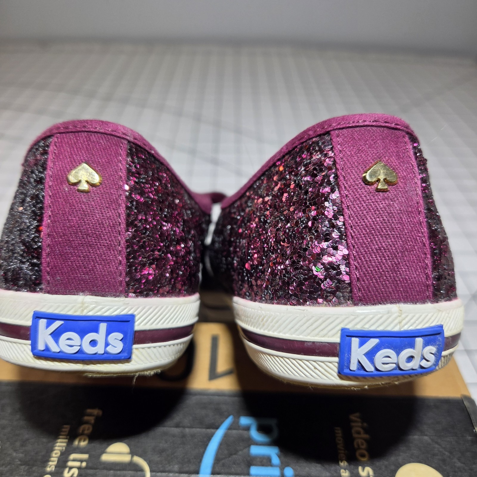 Keds x Kate Spade Womens 7 Champion Burgundy Purple Glitter WF57753 Sparkle Casu
