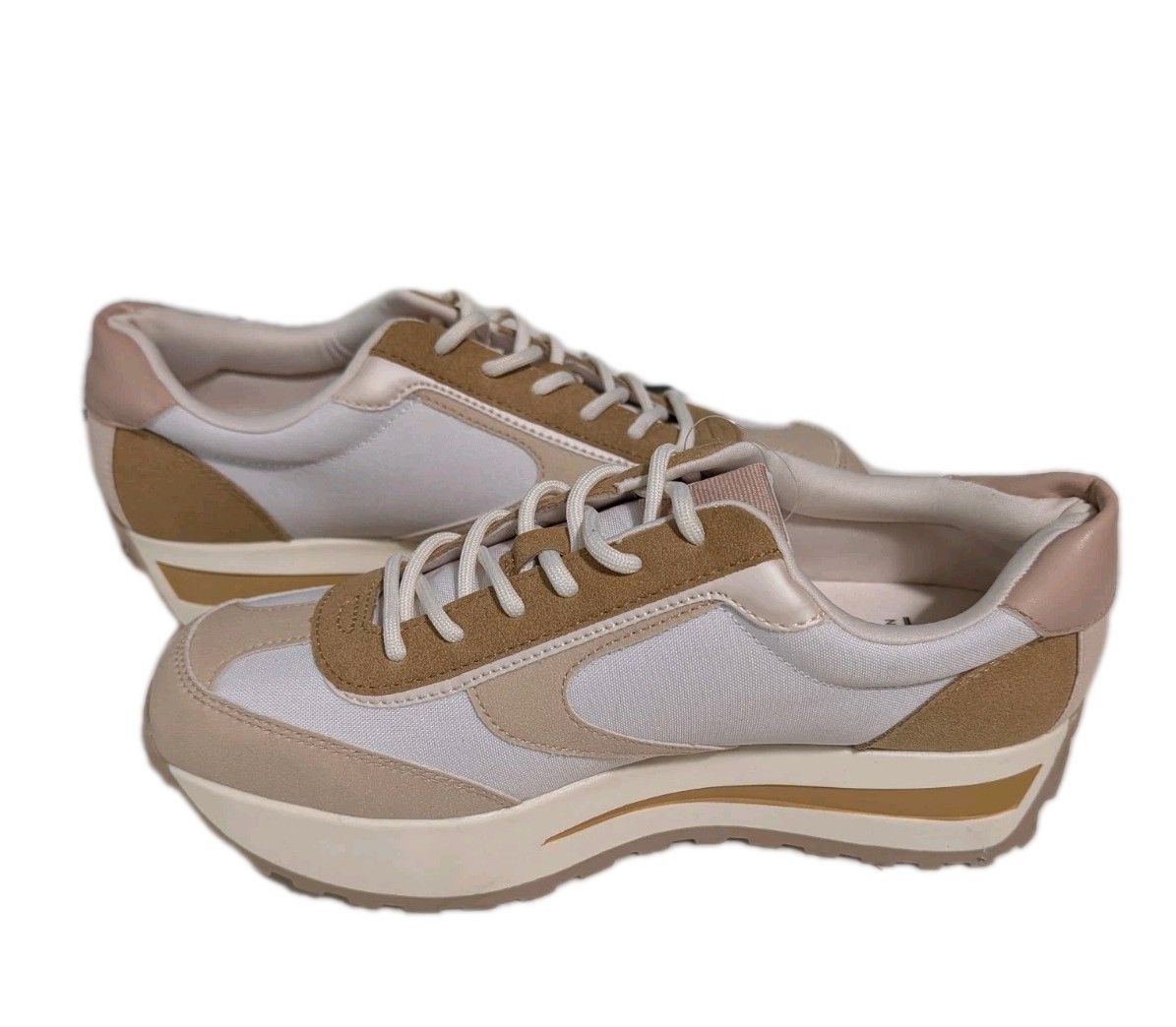 SM New York Woman`s 8.5 Carmen Natural Platform Sneaker Lace Up Shoes Casual NEW