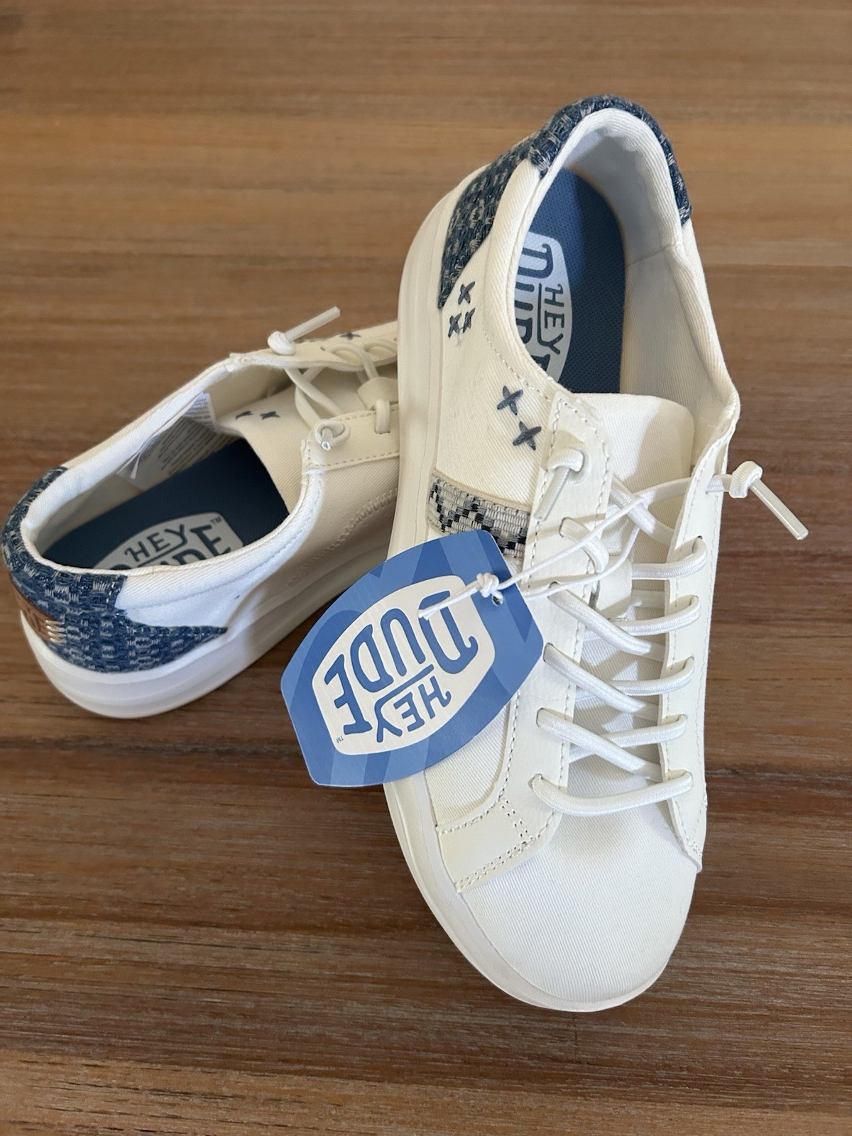Hey Dude Karina Crafted Boho Casual Shoes White Blue Women’s Size 7