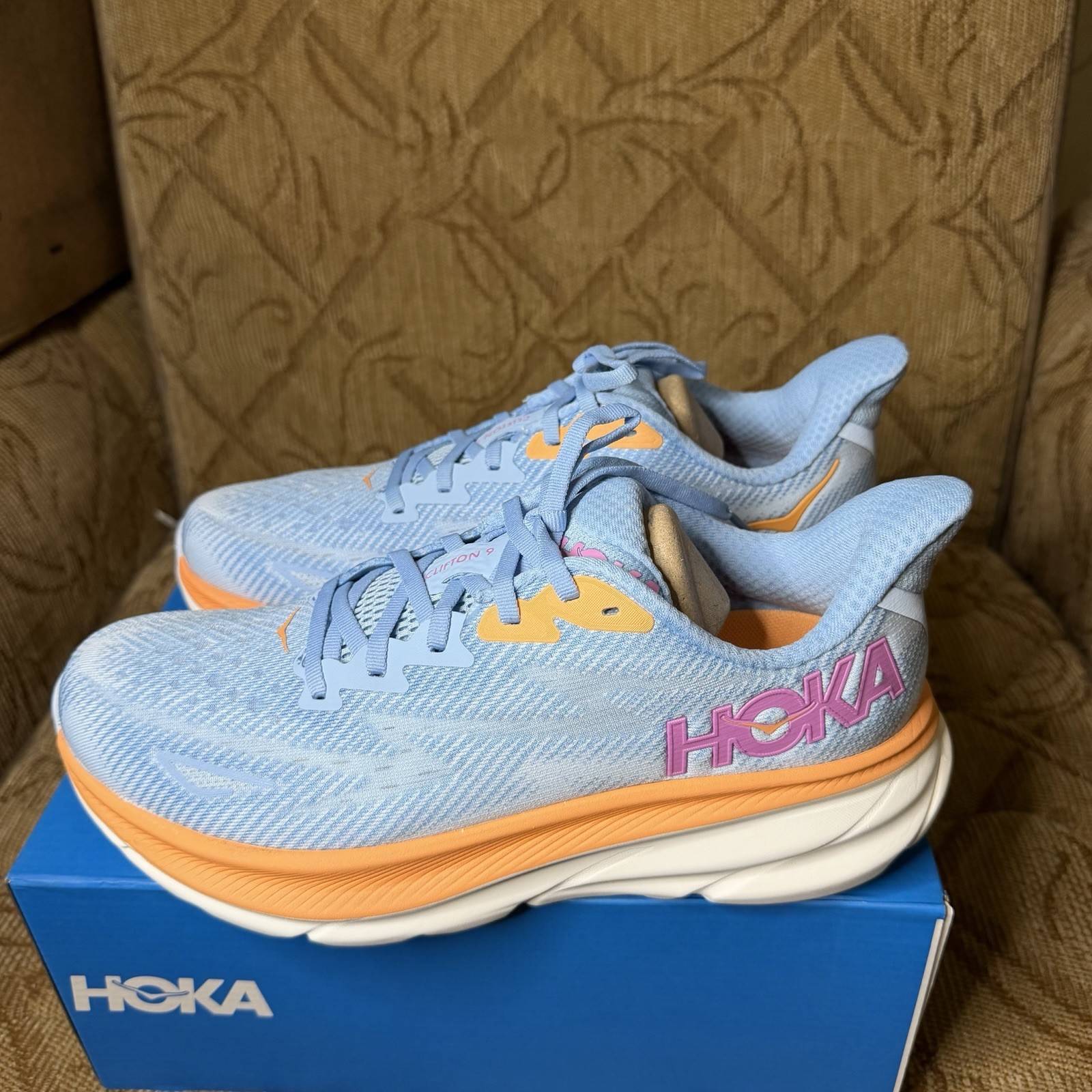 Hoka One One Clifton 9 Shoes Womens Size 8.5B Blue Running Sneakers 1127896 ABIW