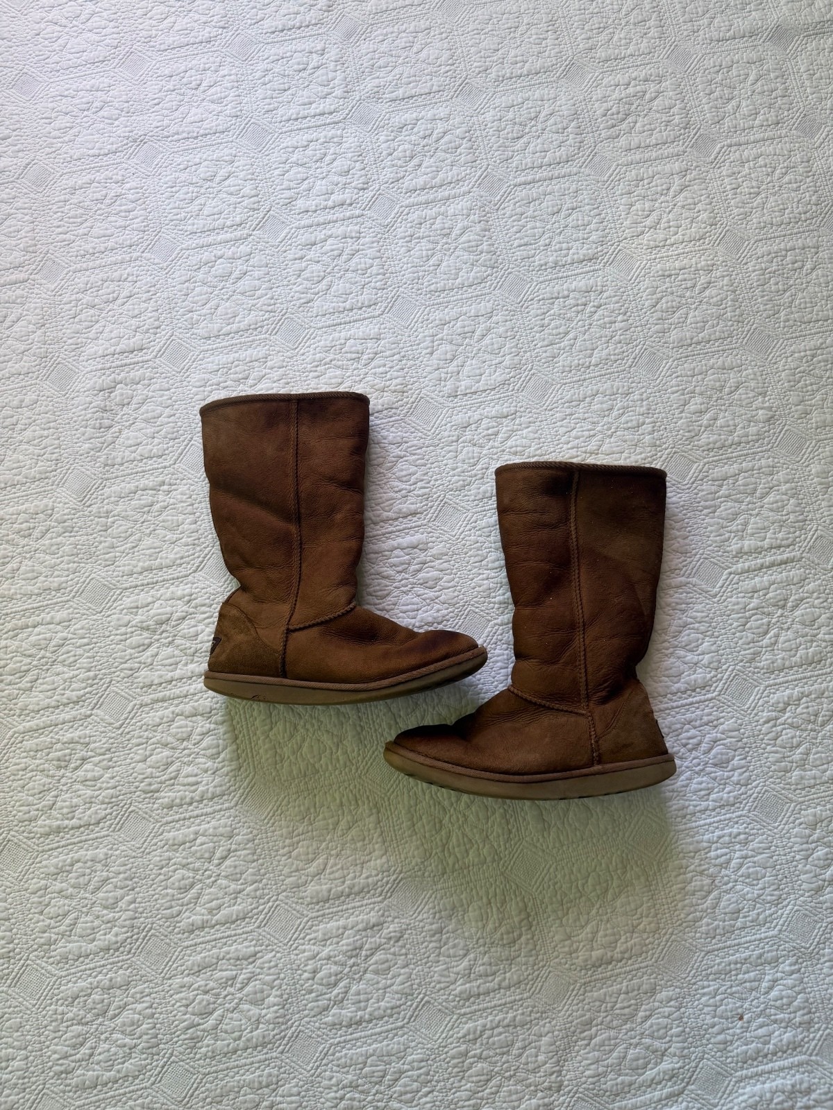 UGG Classic Mid-Calf Brown Suede Boots with Plush Lining, W8