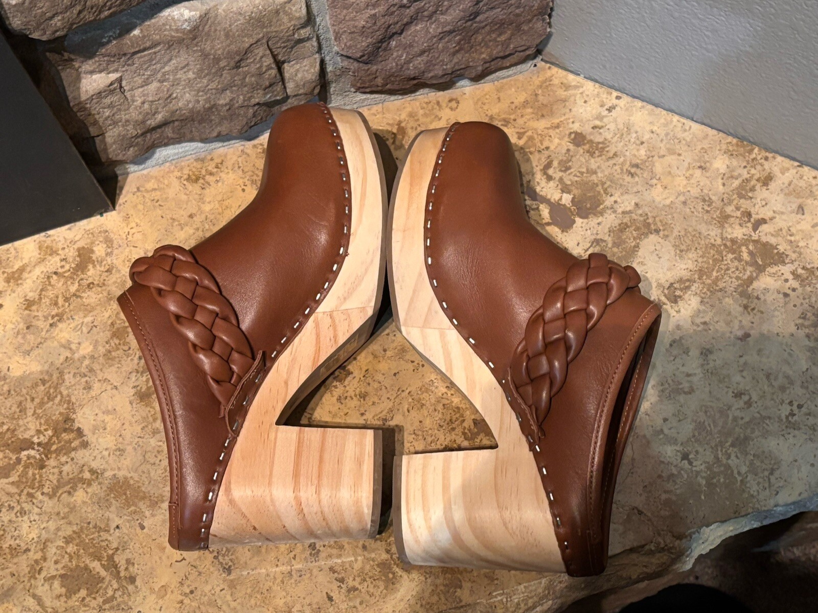 Dolce Vita Y2K Hila Braided Mule Clog Heel Saddle Leather Brown Boho Size 8.5