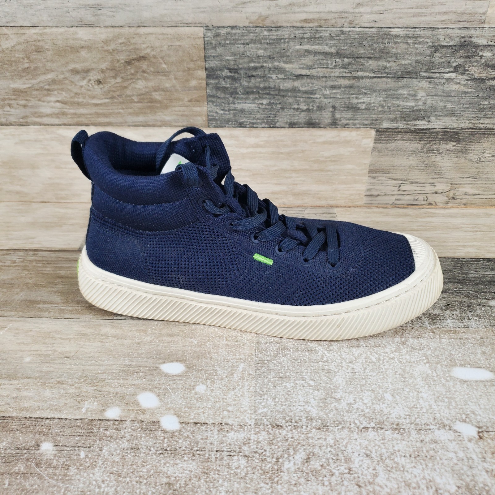 Cariuma IBI High Womens Shoes Sz 8 Athletic Navy White Knit Lace Up Sneakers