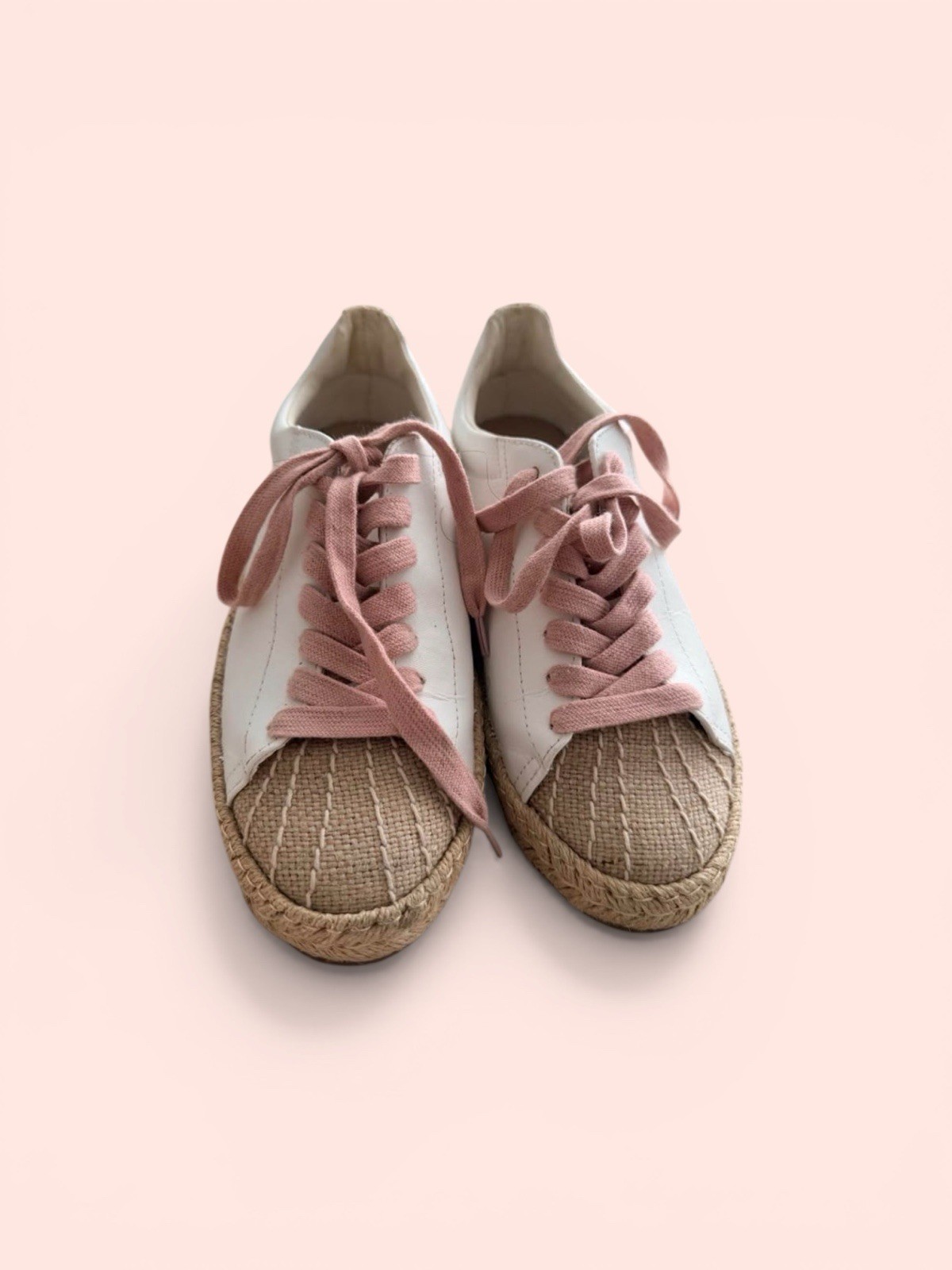 Steve Madden Lilac Comfort Sneakers White Beige Pink PU & Fabric Women’s 8.5B
