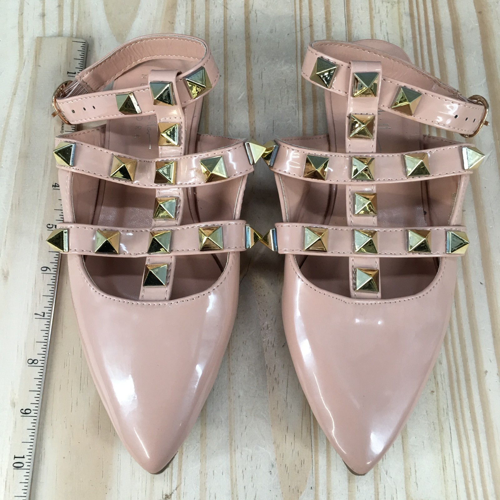 Nicole Miller Shoes Womens 6.5 Ankle Strap Studded Pointed Toe Casual Flats Pink