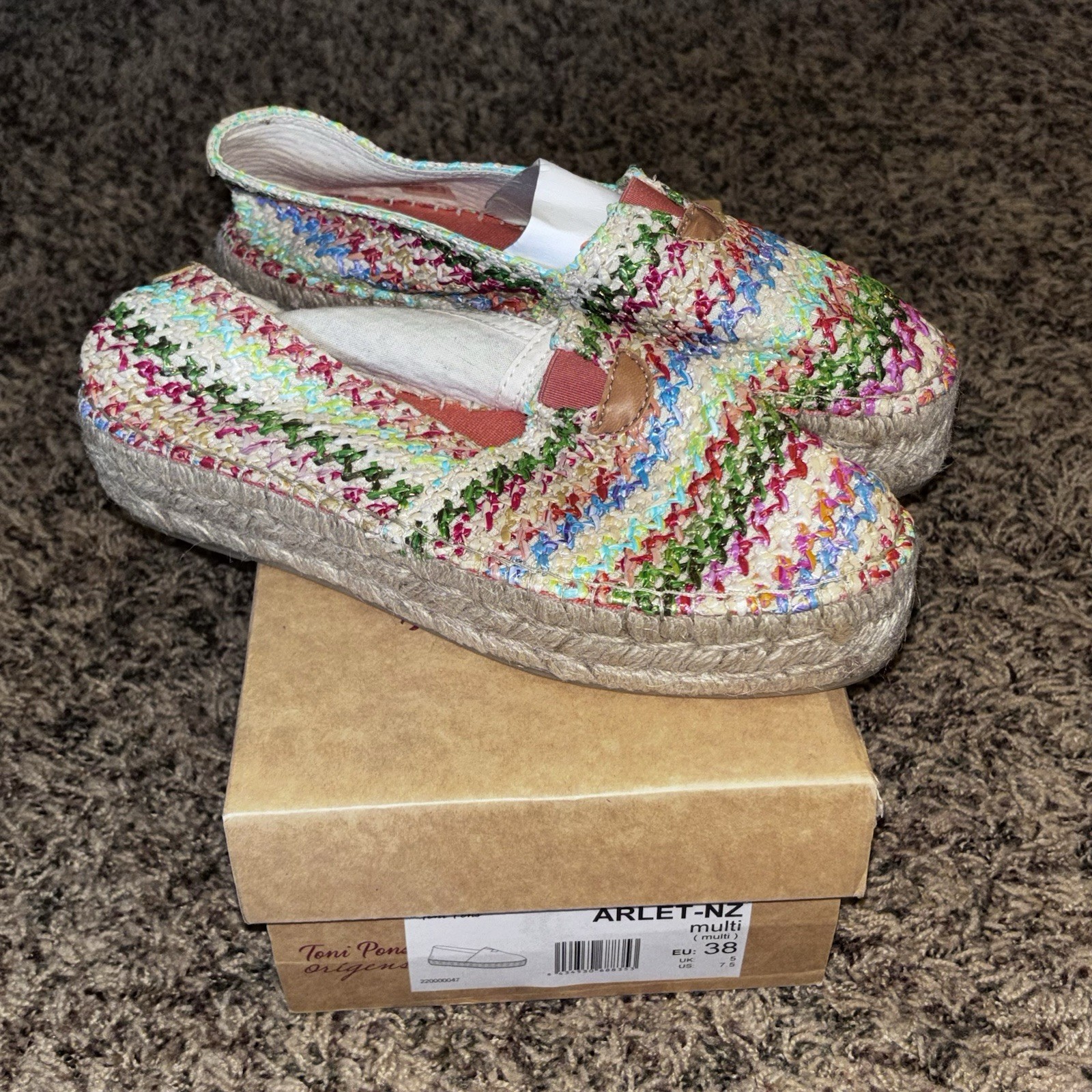 Toni Pons Women’s 38 (7.5) Arlet-NZ Vegan Bohemian Raffia Platform Espadrille